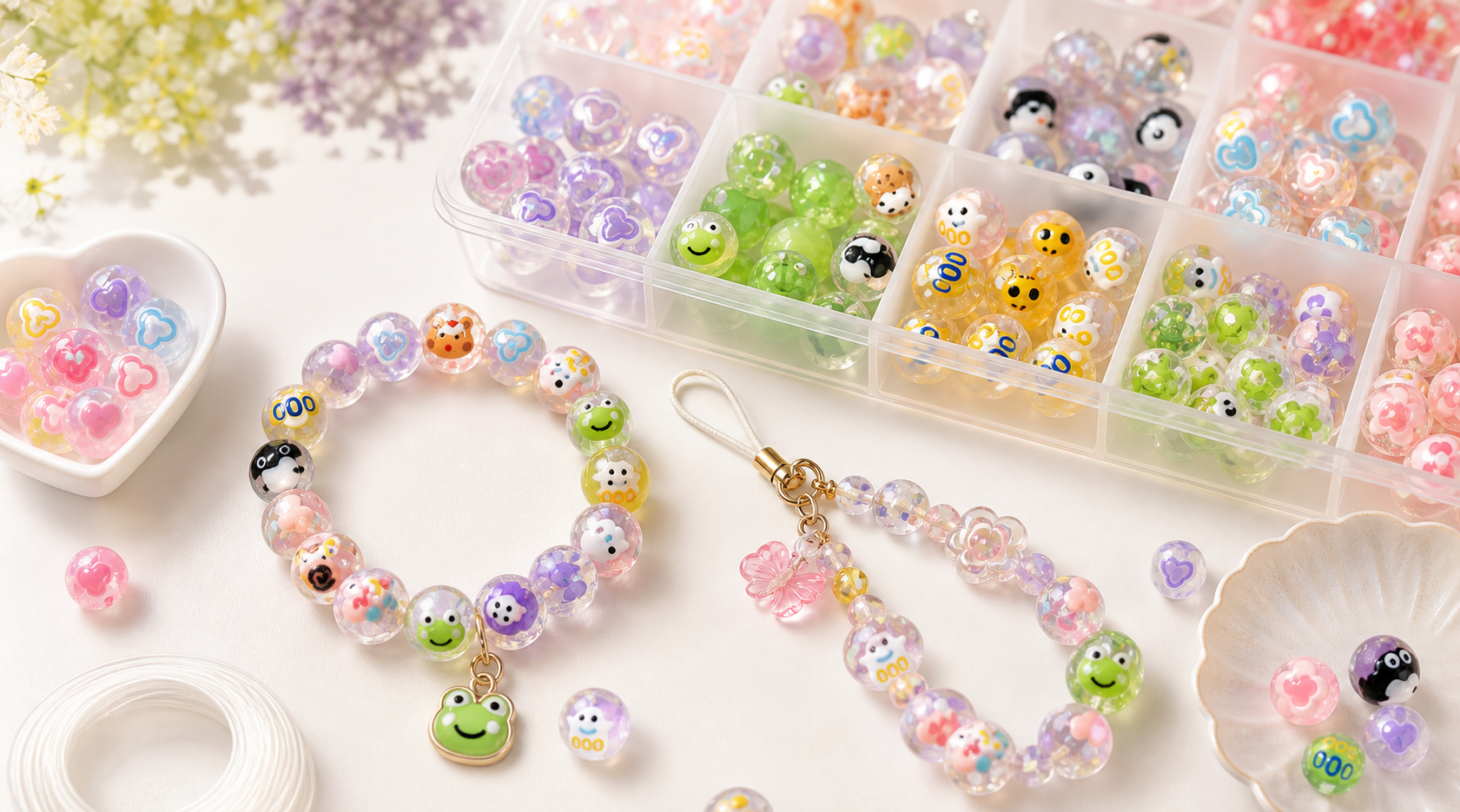 Cute DIY bead kit with bracelet and phone charm supplies